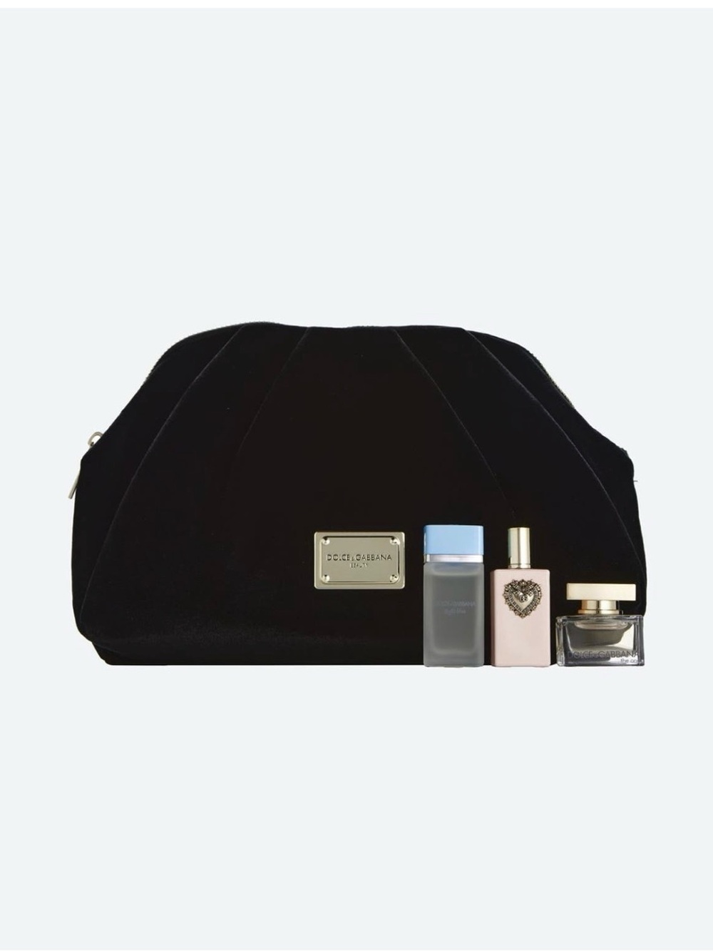 Dolce & Gabbana Black Suede Cosmetic Pouch with Gold Plate